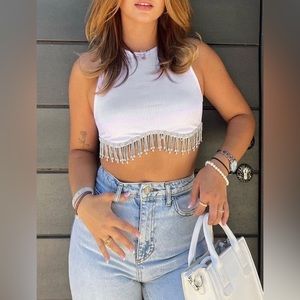 Bling cut out tank with Rhinestones size Large New white